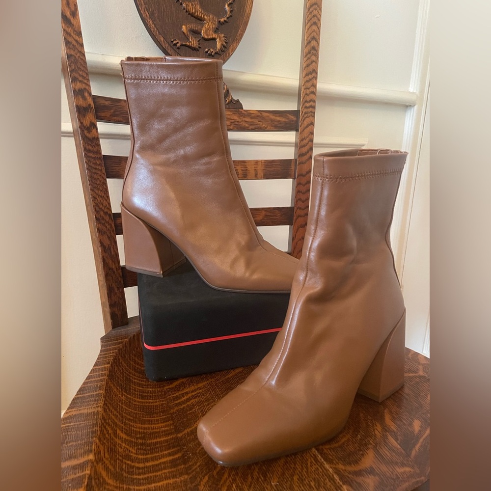 Aqua Caramel Colored Leather Heeled "Julie" Booties
